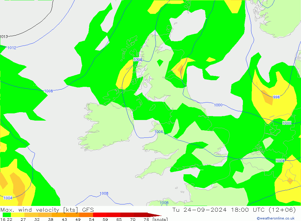 Max. wind velocity GFS mar 24.09.2024 18 UTC