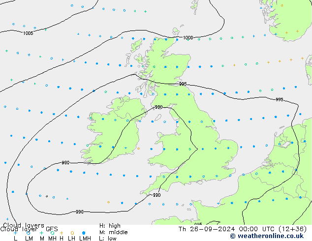 Cloud layer GFS Čt 26.09.2024 00 UTC