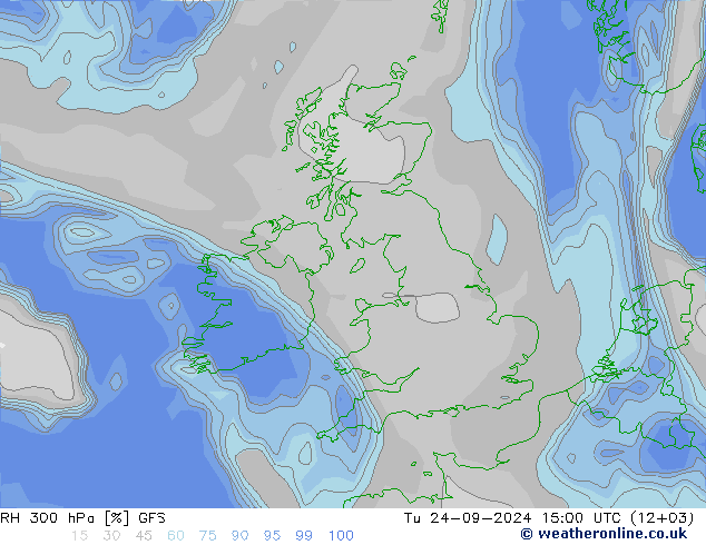 RH 300 hPa GFS Út 24.09.2024 15 UTC