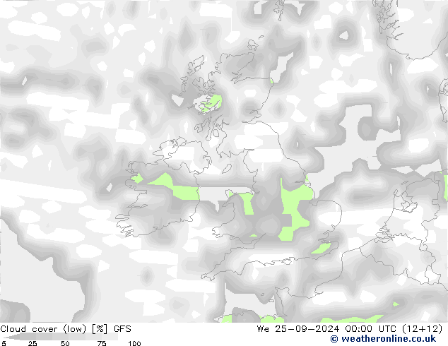 облака (низкий) GFS ср 25.09.2024 00 UTC