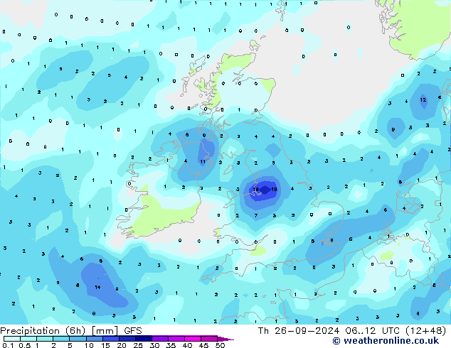 Z500/Rain (+SLP)/Z850 GFS Th 26.09.2024 12 UTC