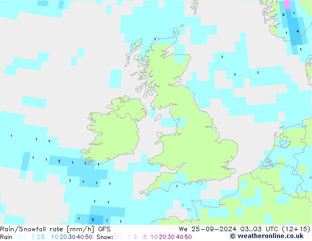 Rain/Snowfall rate GFS We 25.09.2024 03 UTC