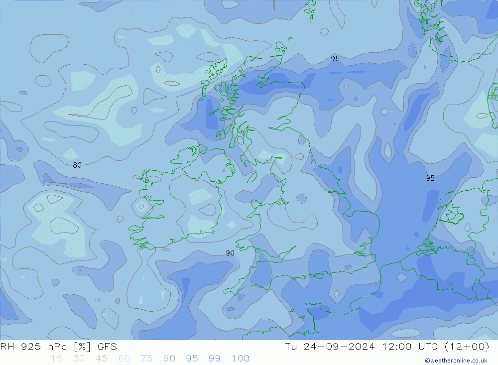 RH 925 hPa GFS Út 24.09.2024 12 UTC