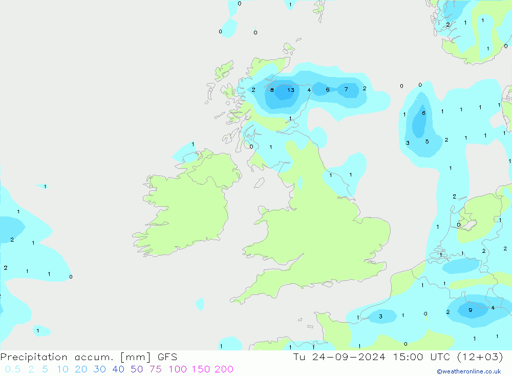 Precipitation accum. GFS 星期二 24.09.2024 15 UTC