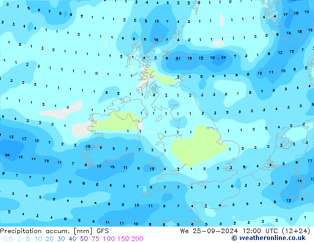 Précipitation accum. GFS mer 25.09.2024 12 UTC