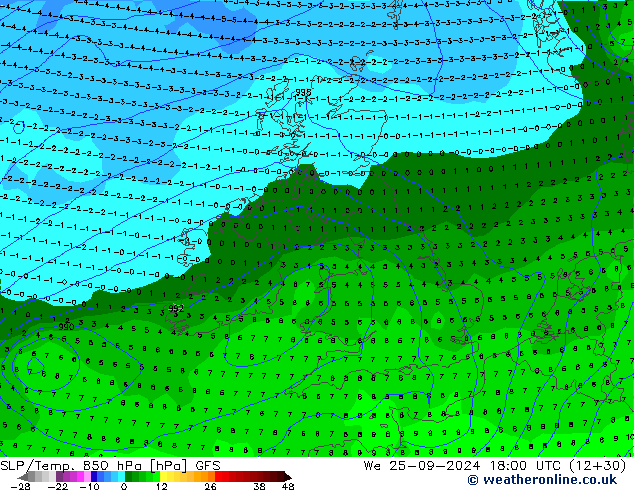 SLP/Temp. 850 hPa GFS wo 25.09.2024 18 UTC