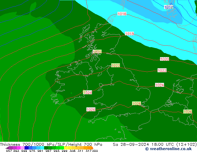 Thck 700-1000 hPa GFS Sa 28.09.2024 18 UTC