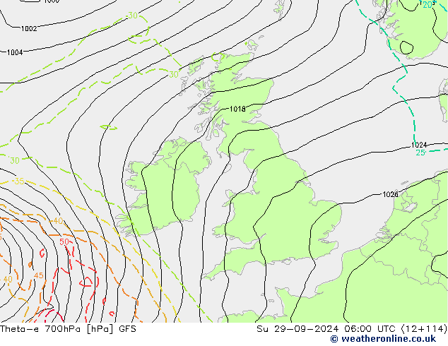 Theta-e 700hPa GFS dim 29.09.2024 06 UTC