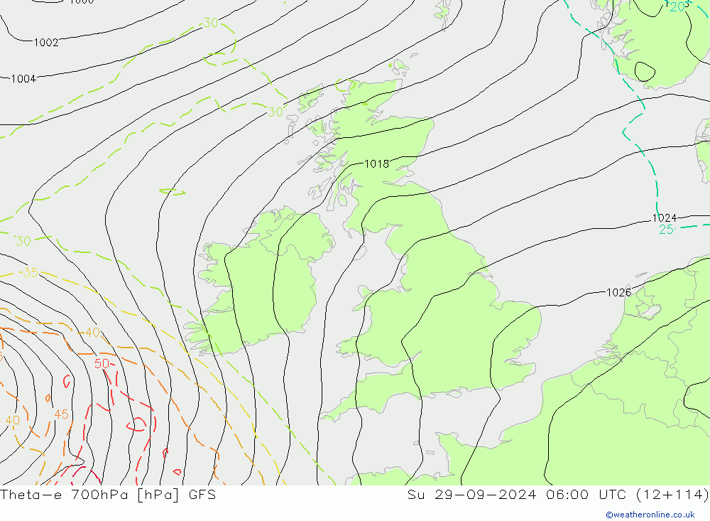 Theta-e 700hPa GFS dom 29.09.2024 06 UTC