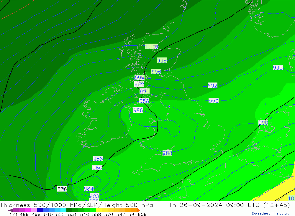 Thck 500-1000hPa GFS  26.09.2024 09 UTC