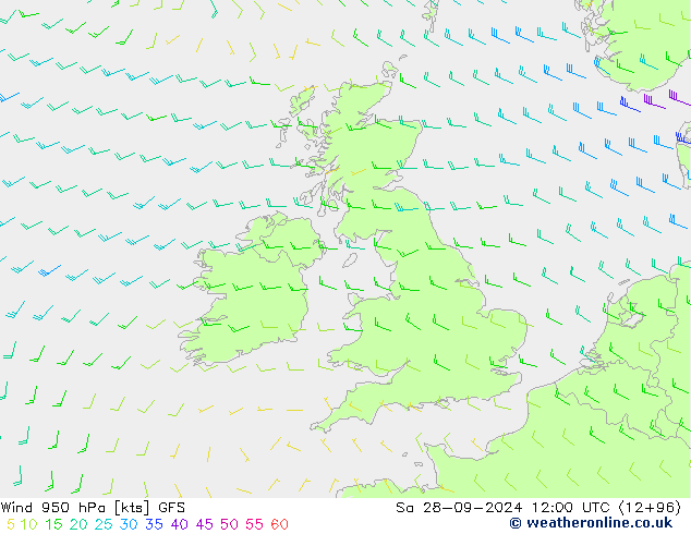 Vento 950 hPa GFS Sáb 28.09.2024 12 UTC