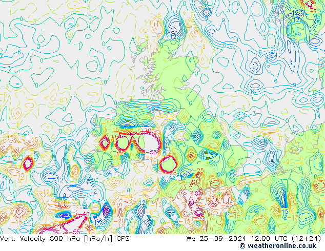 Vert. Velocity 500 hPa GFS Qua 25.09.2024 12 UTC