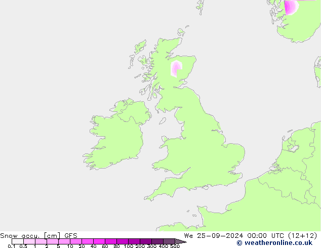 Snow accu. GFS Qua 25.09.2024 00 UTC