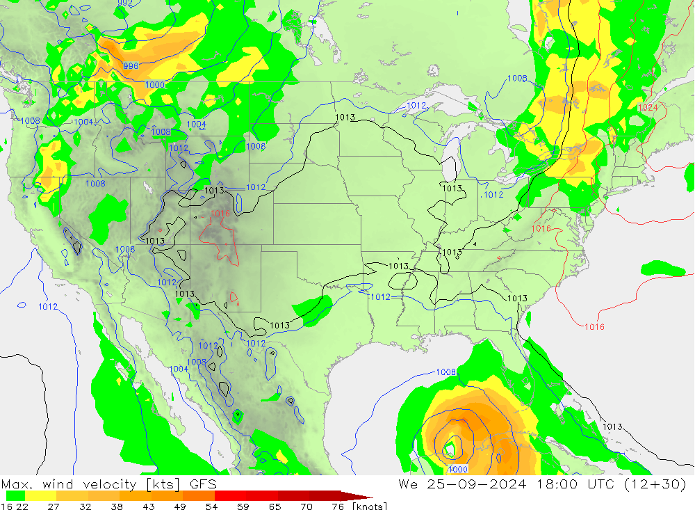 Max. wind velocity GFS mer 25.09.2024 18 UTC