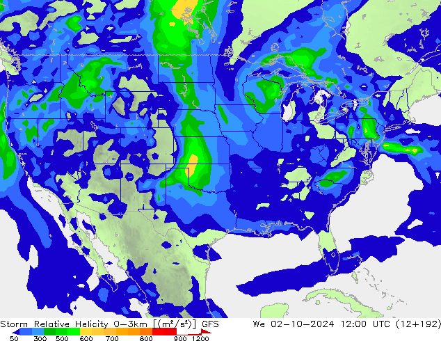 Storm Relative Helicity GFS mié 02.10.2024 12 UTC