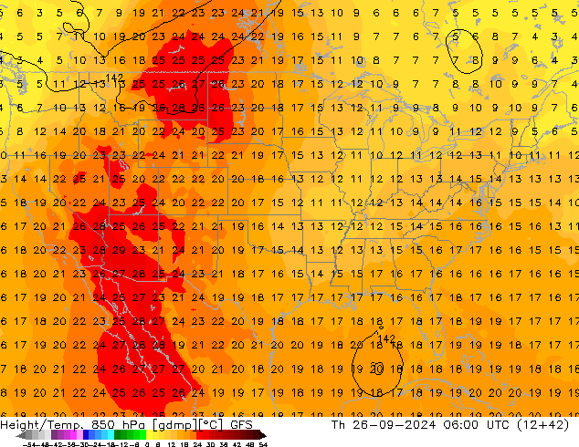 Height/Temp. 850 hPa GFS czw. 26.09.2024 06 UTC