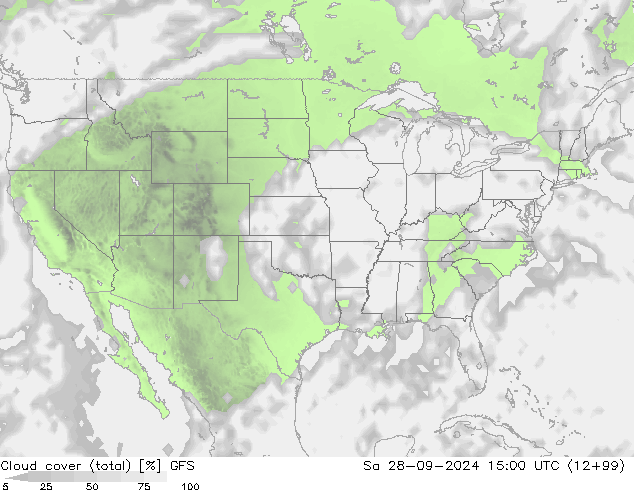 Nubi (totali) GFS sab 28.09.2024 15 UTC