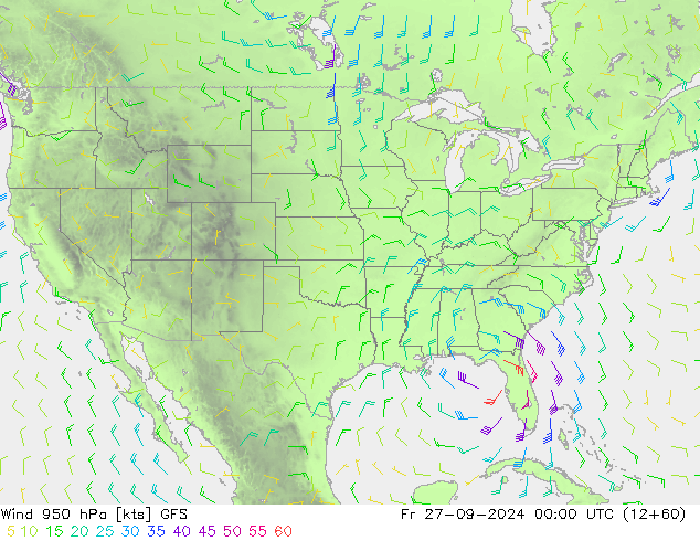 Vent 950 hPa GFS ven 27.09.2024 00 UTC