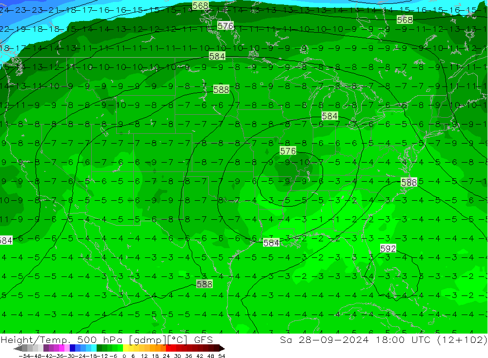 Geop./Temp. 500 hPa GFS sáb 28.09.2024 18 UTC