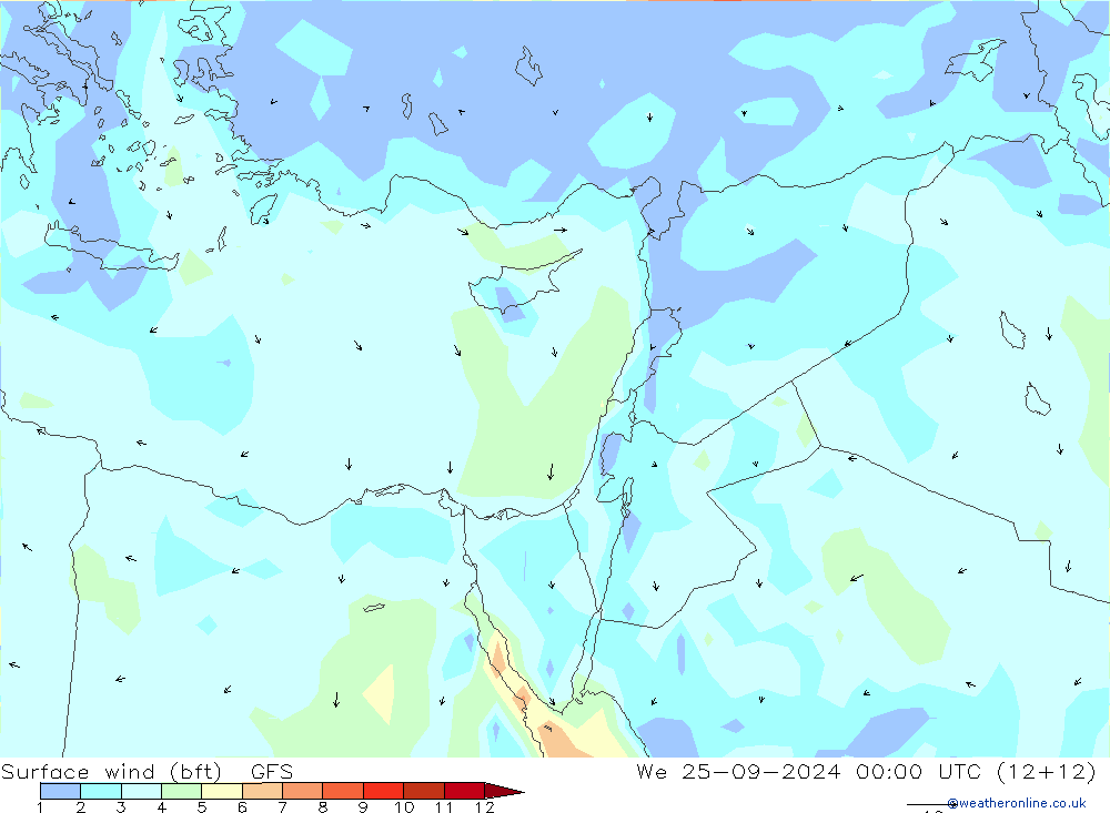 Wind 10 m (bft) GFS september 2024