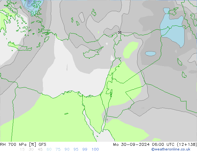 Humedad rel. 700hPa GFS lun 30.09.2024 06 UTC