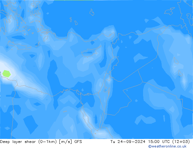 Deep layer shear (0-1km) GFS Tu 24.09.2024 15 UTC