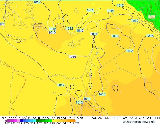Thck 700-1000 hPa GFS dim 29.09.2024 06 UTC