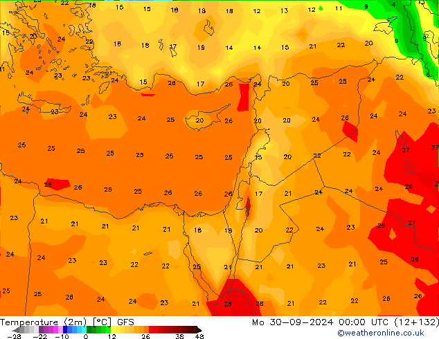 mapa temperatury (2m) GFS pon. 30.09.2024 00 UTC