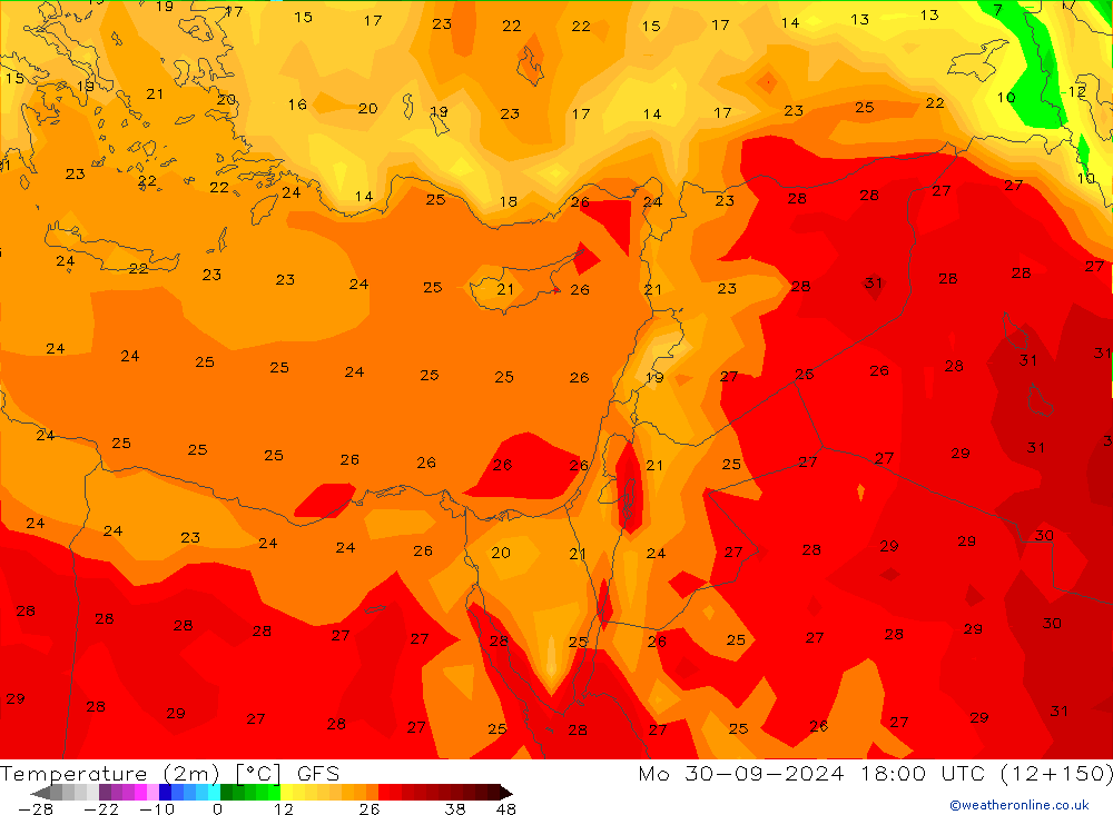 карта температуры GFS пн 30.09.2024 18 UTC