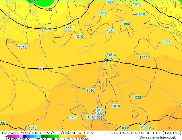 Thck 500-1000hPa GFS mar 01.10.2024 00 UTC