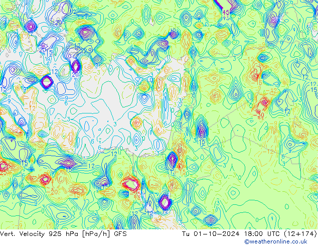 Vert. Velocity 925 hPa GFS Tu 01.10.2024 18 UTC