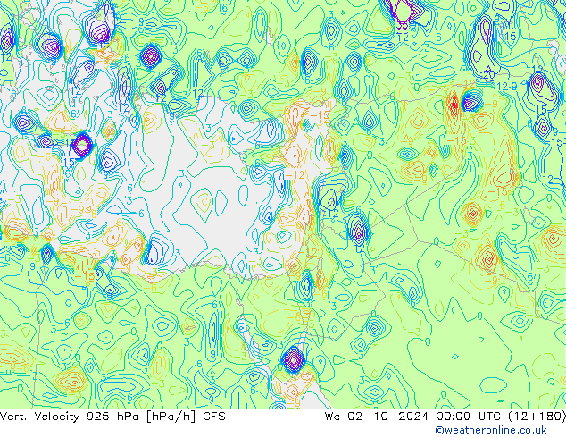 Vert. Velocity 925 hPa GFS mer 02.10.2024 00 UTC