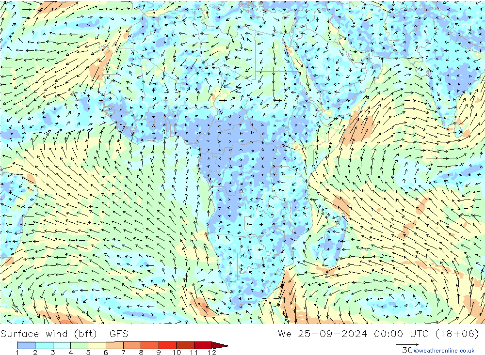  10 m (bft) GFS  25.09.2024 00 UTC