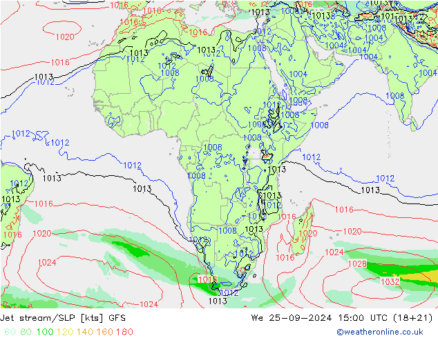 Corrente a getto GFS mer 25.09.2024 15 UTC