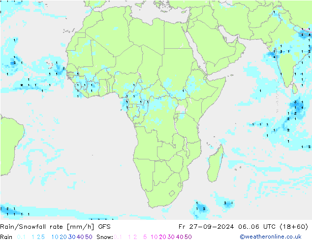 Rain/Snowfall rate GFS ven 27.09.2024 06 UTC