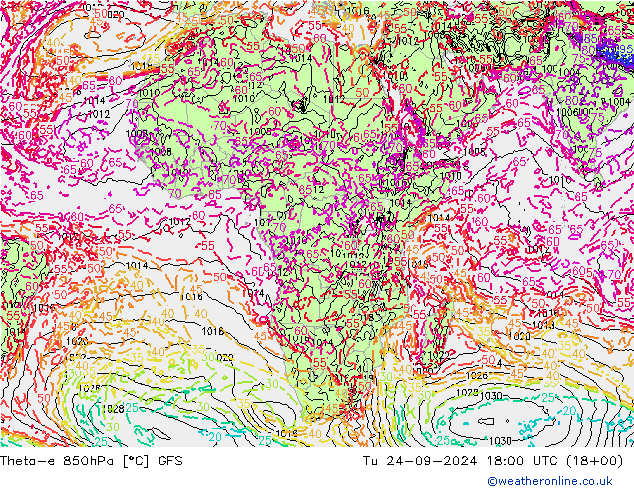 Theta-e 850hPa GFS wto. 24.09.2024 18 UTC