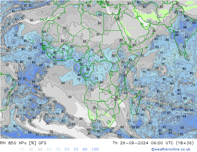 RH 850 hPa GFS gio 26.09.2024 06 UTC