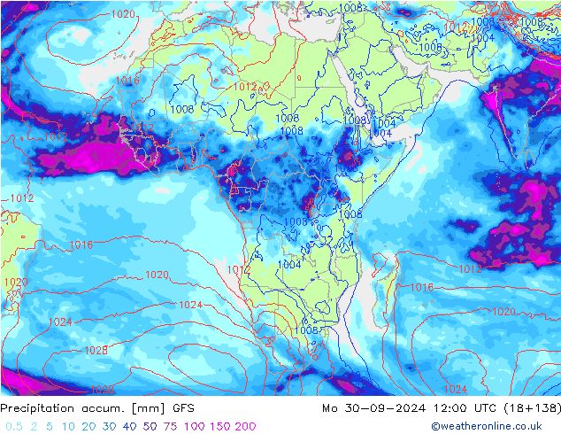 Precipitation accum. GFS Po 30.09.2024 12 UTC