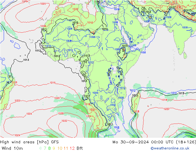 Izotacha GFS pon. 30.09.2024 00 UTC