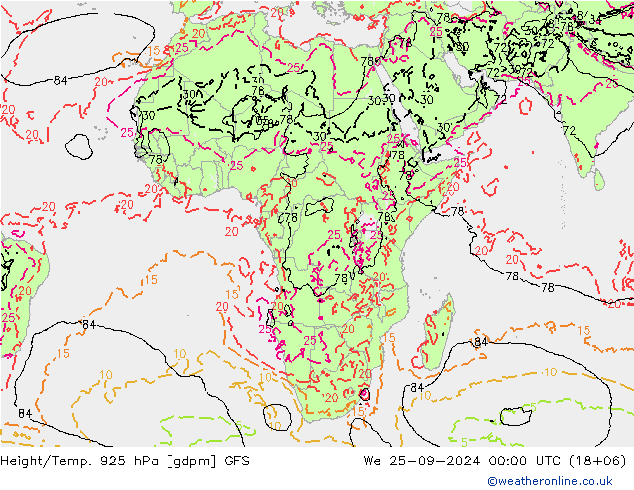 Height/Temp. 925 hPa GFS We 25.09.2024 00 UTC