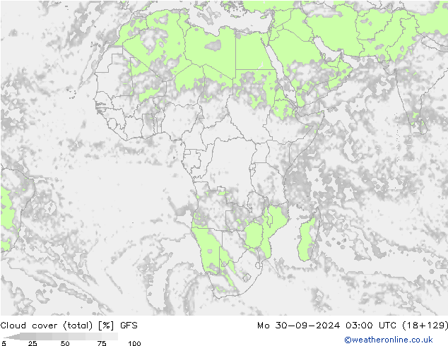 Nubi (totali) GFS lun 30.09.2024 03 UTC