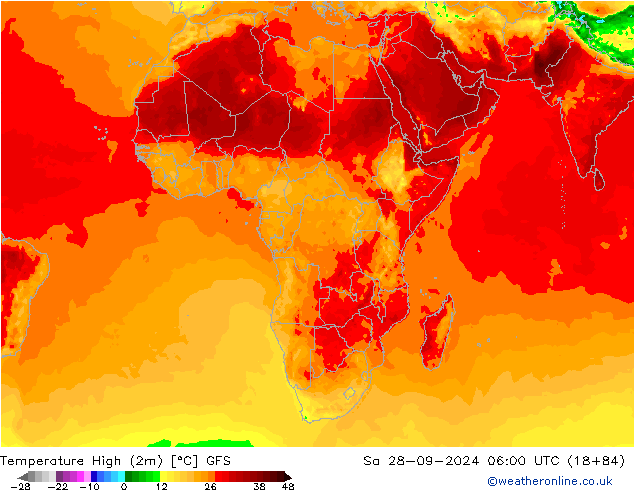 température 2m max GFS sam 28.09.2024 06 UTC