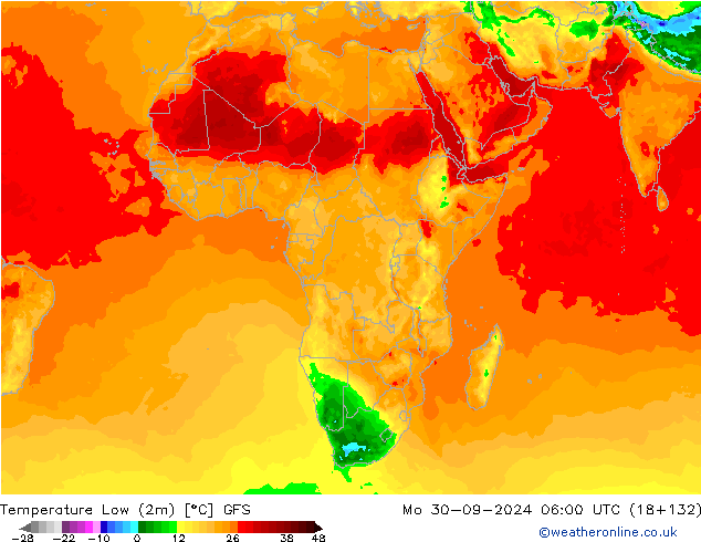 Temperature Low (2m) GFS Mo 30.09.2024 06 UTC