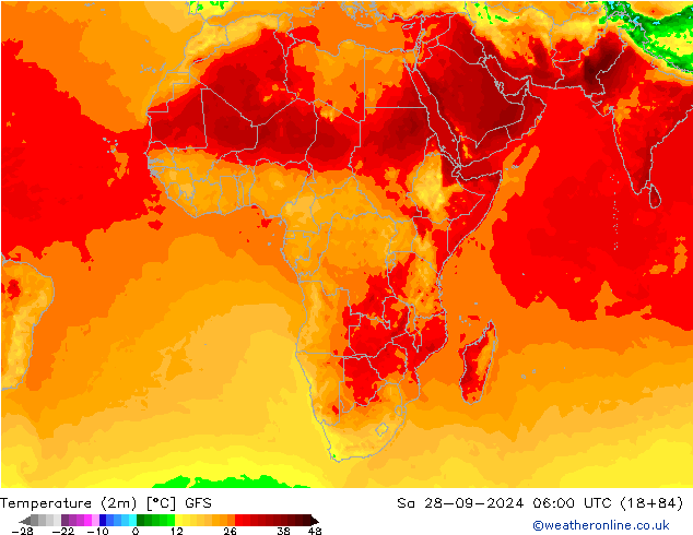 Temperature (2m) GFS Sa 28.09.2024 06 UTC