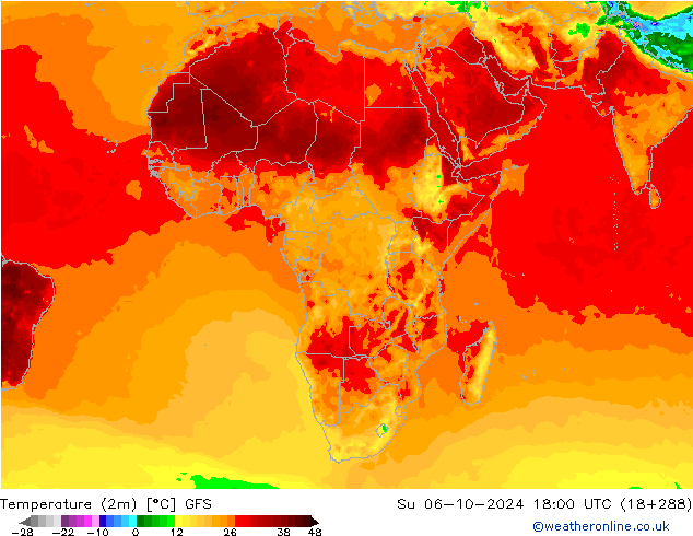 Temperatura (2m) GFS dom 06.10.2024 18 UTC