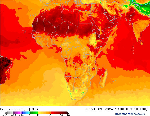 Teplota půdy GFS Út 24.09.2024 18 UTC