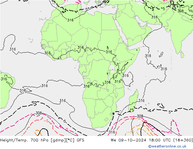 Height/Temp. 700 hPa GFS We 09.10.2024 18 UTC