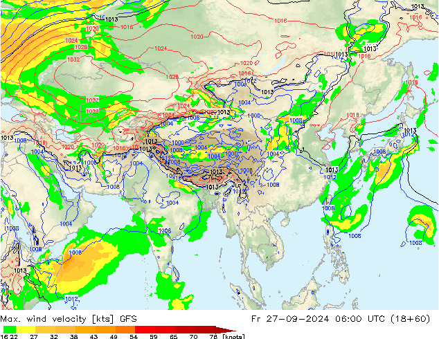 Max. wind velocity GFS Pá 27.09.2024 06 UTC