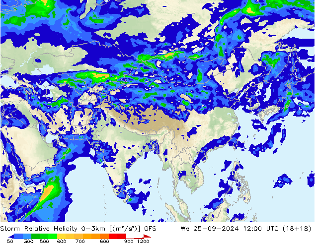 Storm Relative Helicity GFS ср 25.09.2024 12 UTC