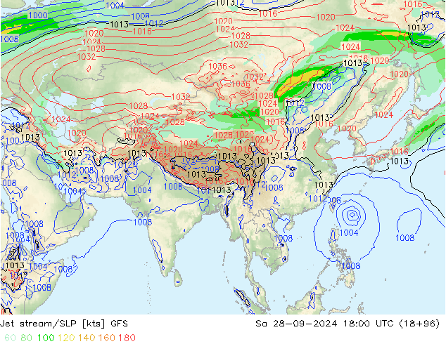 Jet stream/SLP GFS Sa 28.09.2024 18 UTC